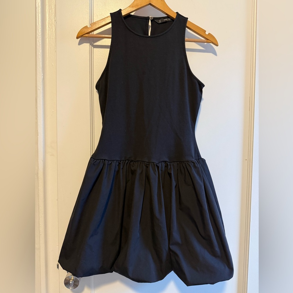 Mango Black bubble hem dress